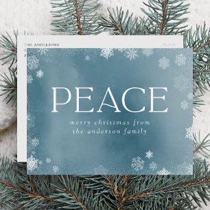 Frosted Peace Icy Blue Watercolor Non-Photo Holiday Postcard