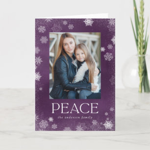Frosted Peace Purple Watercolor Holiday Photo Card