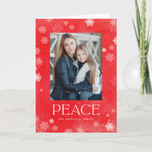 Frosted Peace Red Watercolor Holiday Photo Card