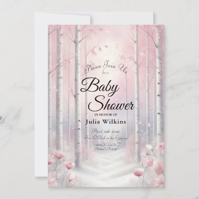 Frosted Petals in a Winter Woodland Baby Shower Invitation (Front)