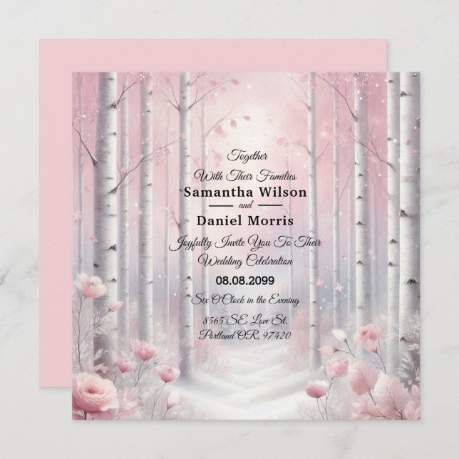Frosted Petals in a Winter Woodland Wedding Invitation (Front/Back)