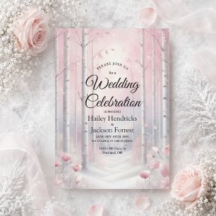 Frosted Petals in a Winter Woodland Wedding Invitation
