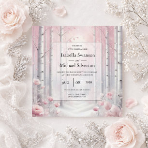 Frosted Petals in a Winter Woodland Wedding Invitation