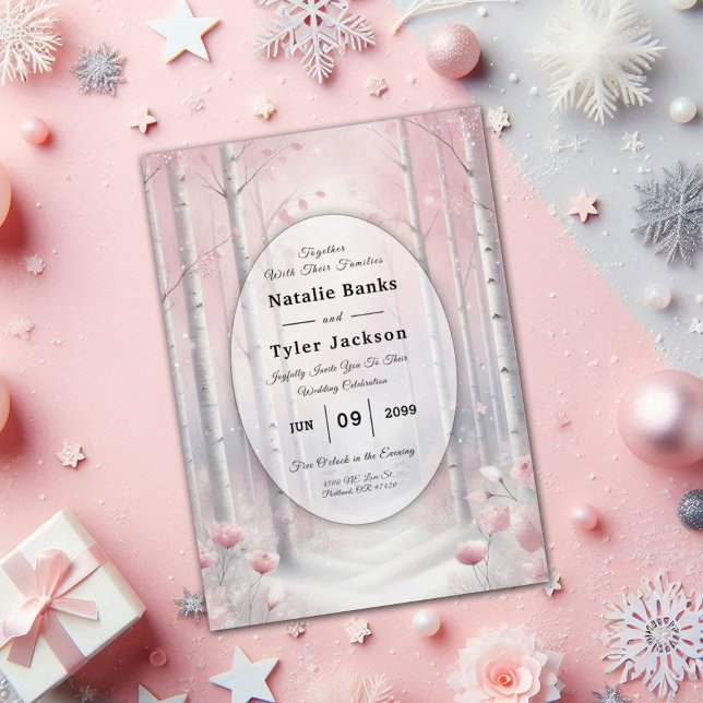 Frosted Petals in a Winter Woodland Wedding Invitation (Creator Uploaded)
