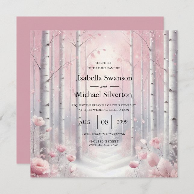 Frosted Petals in a Winter Woodland Wedding Invitation (Front/Back)