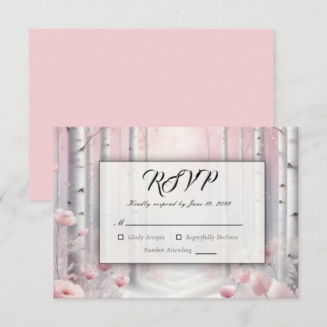 Frosted Petals in a Winter Woodland Wedding RSVP Card (Front/Back)