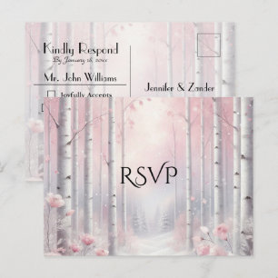Frosted Petals in a Winter Woodland Wedding RSVP Invitation Postcard