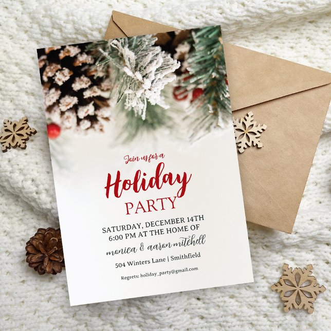Frosted Pine & Berries Holiday Party  Invitation (Creator Uploaded)