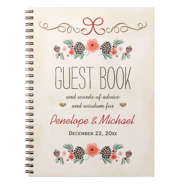 Frosted Pine Cone Christmas Wedding Guest Boook Notebook (Front)