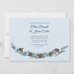 Frosted Pine Cones and White Berries Wedding Invitation