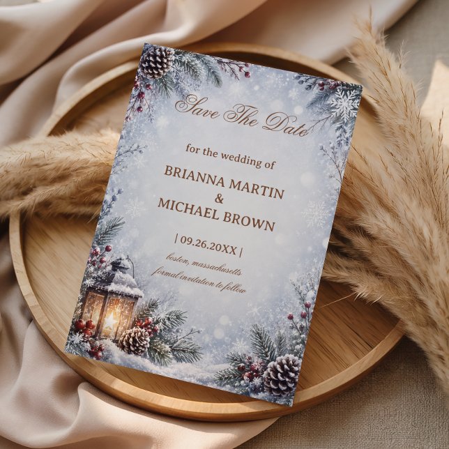 Frosted Pine Lantern Winter Elegance Save The Date (Creator Uploaded)