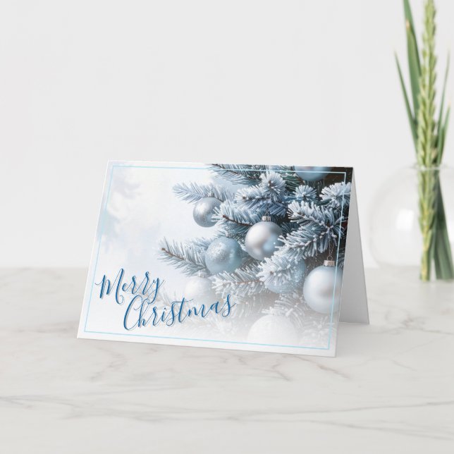 Frosted Pine Merry Christmas Greeting Card (Front)