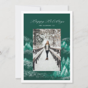 frosted pine mountains holiday card