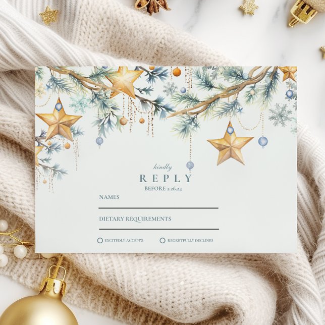 Frosted Pine Star Garland Wedding RSVP Card (Creator Uploaded)