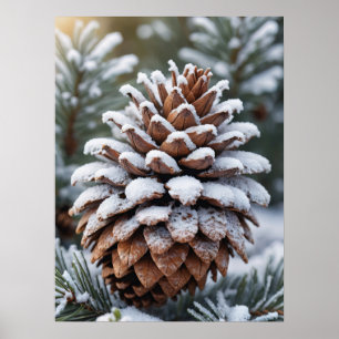 Frosted Pinecone Winter Wonderland Nature  Poster
