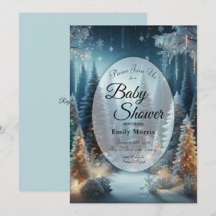 Frosted Pines in Winter Glow Baby Shower Invitation