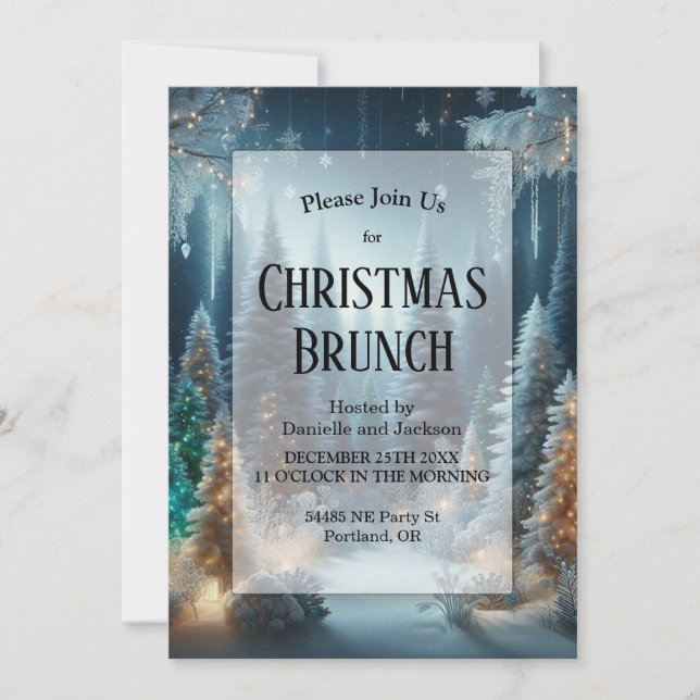 Frosted Pines in Winter Glow Christmas Brunch Invitation (Front)