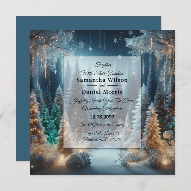 Frosted Pines in Winter Glow Wedding Invitation (Front/Back)