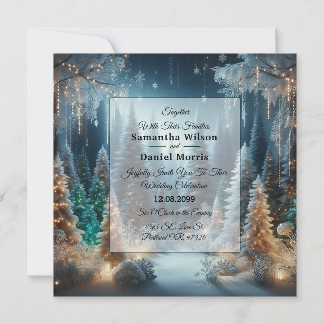 Frosted Pines in Winter Glow Wedding Invitation (Front)