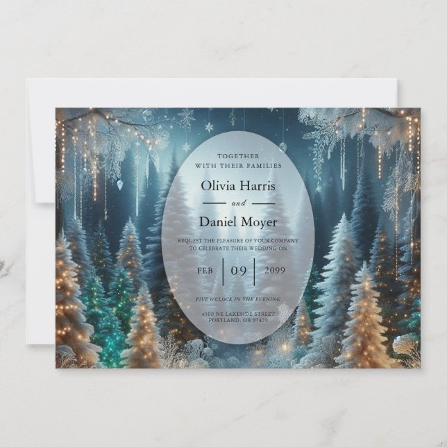 Frosted Pines in Winter Glow Wedding Invitation (Front)