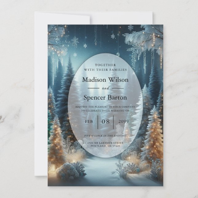 Frosted Pines in Winter Glow Wedding Invitation (Front)