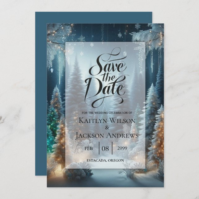 Frosted Pines in Winter Glow Wedding Save The Date (Front/Back)