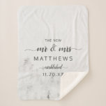 Frosted Pines Rustic The New Mr. & Mrs. Newlyweds Sherpa Blanket<br><div class="desc">Frosted Pines Rustic White Mountain Range Snowy Winter Design with Hand Painted Pine Trees, Watercolor Paper Texture Background, and White Grey and Black muted colour palette. Perfect for a winter wedding, or outdoor lodge venue With modern chic brush script fonts, and simple minimalist background - The new Mr. & Mrs....</div>
