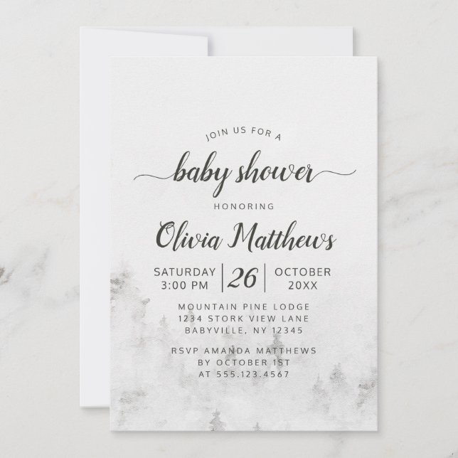 Frosted Pines Rustic White Baby Girl Shower Invitation (Front)