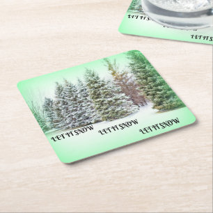 Frosted Pines Winter Glow Square Paper Coaster