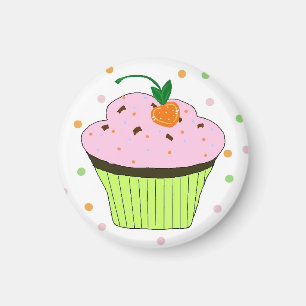 Frosted Pink Cupcake with Polka Dots Magnet