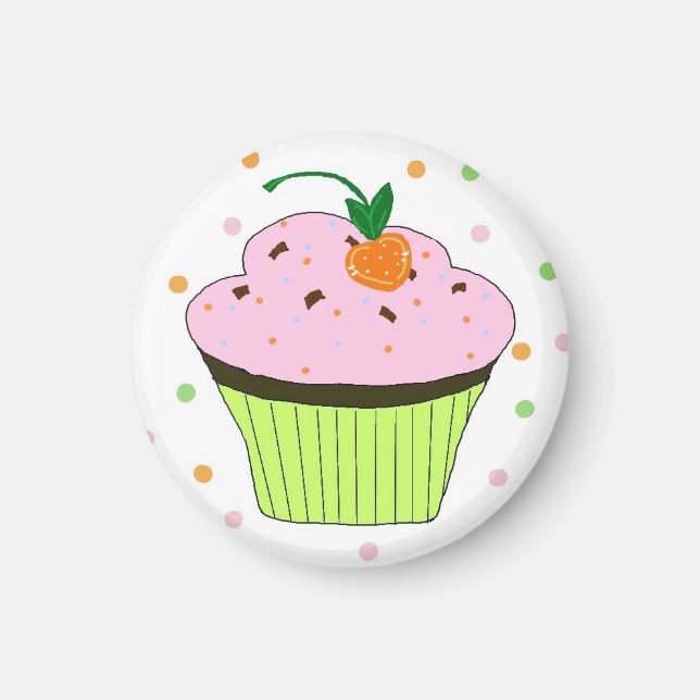 Frosted Pink Cupcake with Polka Dots Magnet (Front)