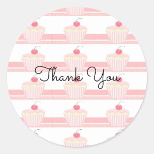 Frosted Pink Cupcakes Thank You Classic Round Sticker