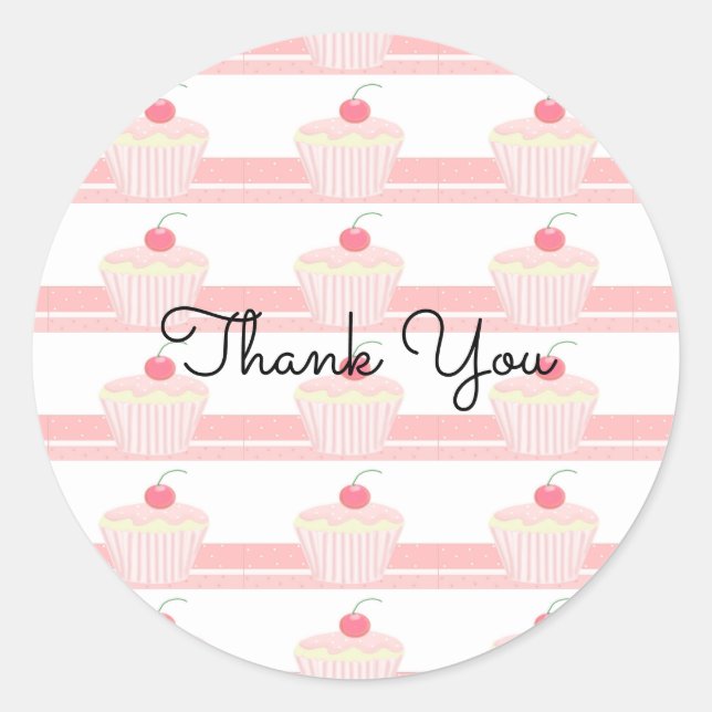 Frosted Pink Cupcakes Thank You Classic Round Sticker (Front)