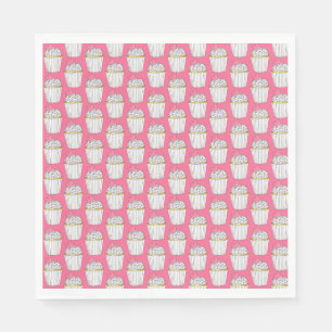 Frosted Pink Heart Cupcake Sprinkles Dessert Love Napkin