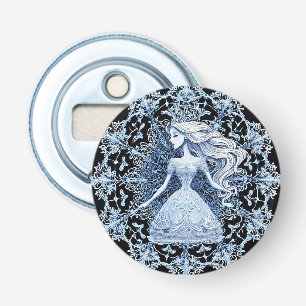 Frosted Princess Surrounded by Intricate Snowflake Bottle Opener