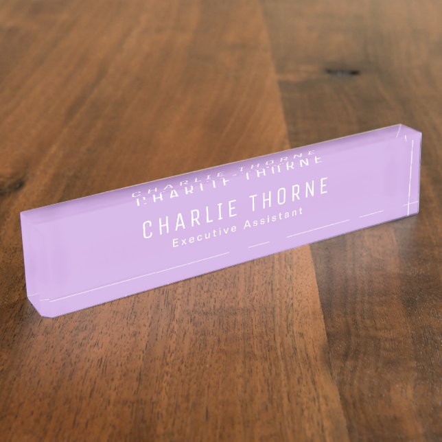 Frosted Purple Desk Nameplate with Name and Title (Side)