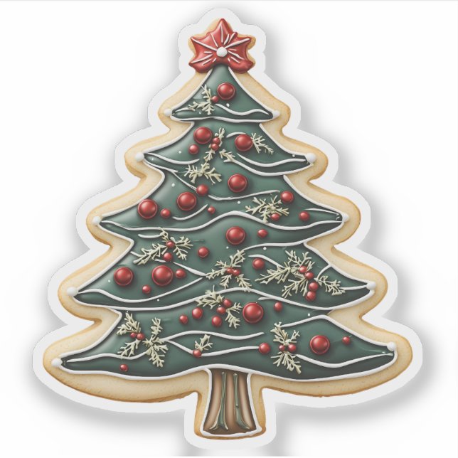 Frosted Red and Green Christmas Tree Cookie (Front)