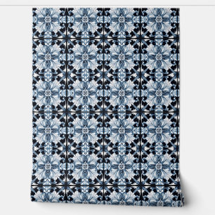 Frosted Regal Bloom Petite - Blue, White, Black Wallpaper