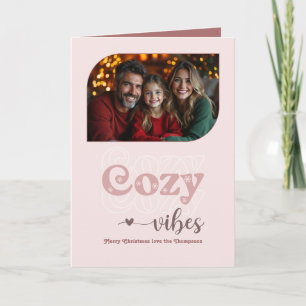 Frosted Rose Cozy Vibes Retro Christmas Photo Holiday Card