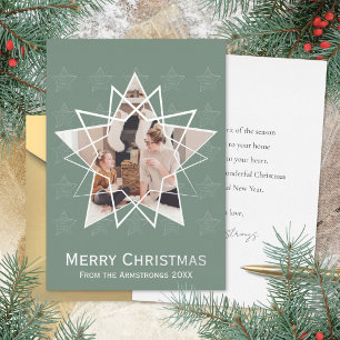 Frosted Sage Geometric Star Silver Christmas Foil Holiday Card