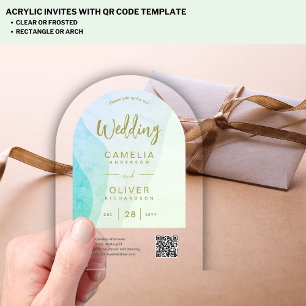 Frosted Sea Glass Abstract QR Code RSVP Modern Acrylic Invitations