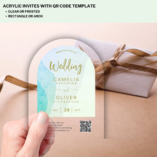 Frosted Sea Glass Abstract QR Code RSVP Modern Acrylic Invitations