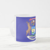 Frosted small glass mug with flag of Michigan (Front Left)