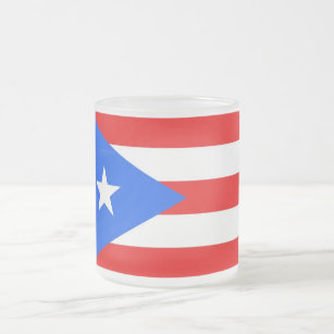 Frosted small glass mug with flag Puerto Rico, USA