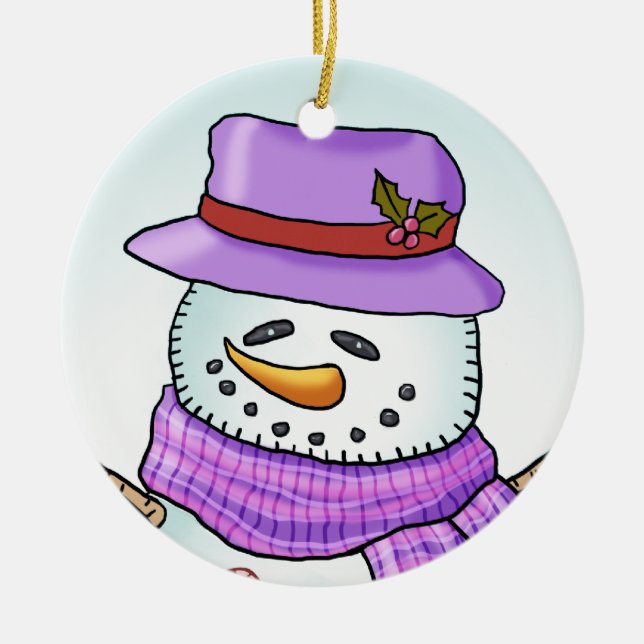 Frosted Snowman  Ceramic Tree Decoration (Front)