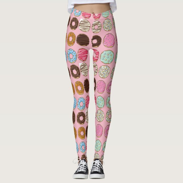 Frosted Sprinkled Pink and Chocolate Doughnuts Leggings (Front)