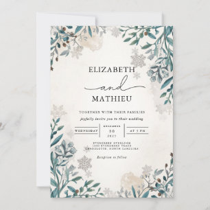 Frosted Spruce Botanical Winter Wedding Invitation