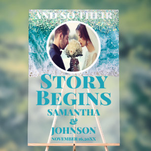 Frosted story begins Beach Wedding Welcome  Acrylic Sign