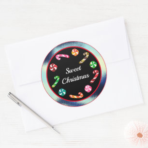 Frosted Sweet Christmas Candy Cane and Mint Classic Round Sticker