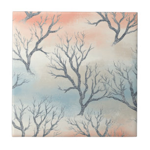 Frosted Tree Silhouettes in Dreamy Pastel Ceramic Tile